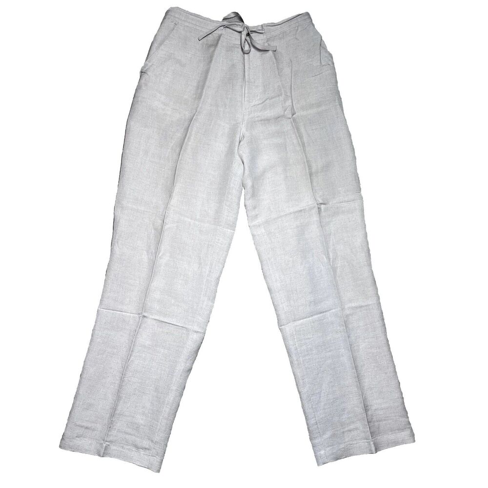 Cubavera Linen Pants Mens Medium 32/34 Tan Drawstring Beach Casual Relax Pocket